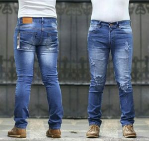 Celana Panjang Blue Jeans Bahan Denim Gaya Ripped
