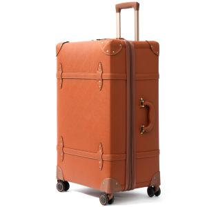 Urecity Vintage Luggage Luxury Suitcase Expandable Travel Suitcase On Wheels Handmade Retro Rolling Luggage For Women