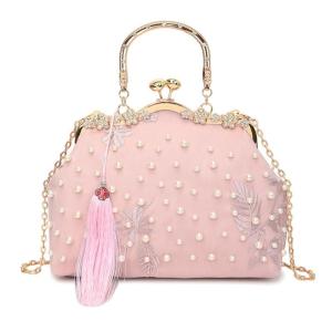 Trendy Embroidery Pattern Handbag Lightweight Practical Evening Purse With Chain Shoulder Strap For Everyday Essential