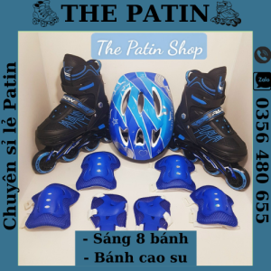 Giày patin trẻ em sáng bánh giày trượt patin cho bé màu đen xanh đen đỏ sáng 8 bánh đèn bánh cao su hàng đẹp giá rẻ - The Patin Shop