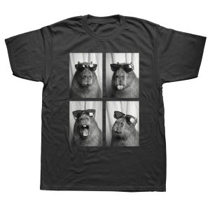 Capybara Photobooth Funny Animal Graphic T-Shirt Short Sleeve Humor Streetwear Tee Loose Fit Clothing for Men Women