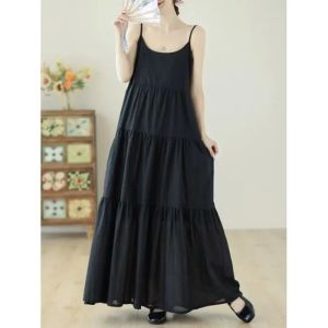 Linen Cotton Blend Strapless WomenS Summer Loose Fit Slimming Forest Style Sleeveless Backless Dress