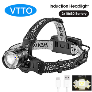 VTTO LED Headlamp Sensor XHP70 Most Powerful Flashlight USB Rechargeable Head Lamp Torch Light Lantern 1000000 Lumens