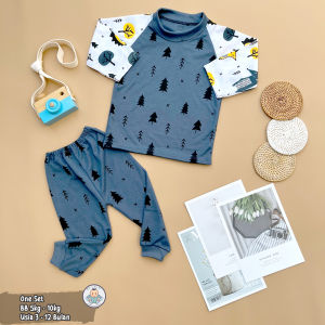 Satu Set Piyama Baby Laki Laki & Perempuan Piyama Bayi Kaos Oblong Lengan Panjang Celana Panjang Set Baju Tidur Bayi Lucu SNI Motif Landak Pinus (Set Baby Allsize Usia 3-12 Bulan) - Baba Baby Wear