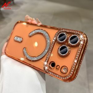 For iPhone Air 17 Pro Max Luxury Girls Case Bling Diamond Lens Film for Magsafe Cover Case for iPhone 16 15 14 13 12 11 Pro Max