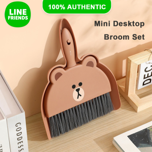 100% Authentic Line Friends Desktop Cleaning Broom Mini Desktop Sweep Cleaning Brush Small Broom Dustpan Set LFB103