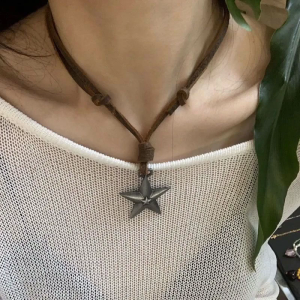 Adjustable Leather Rope Star Pendant Necklace for Women Vintage Ethnic Style Boho Necklace Harajuku Accessories