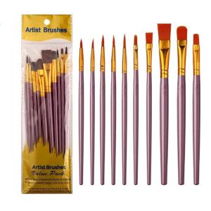 10 Pcs Nylon Hair Art Brushes Watercolor Acrylic Painting Brushes Painting Supplies For Detailing