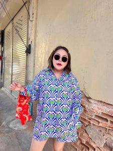 ชุดเซ็ทแขนยาวขาสั้น MS345 ตรีมตรุษจีน ลายดอกไม้ สีน่ารักมาก ผ้าใส่สบายมาก