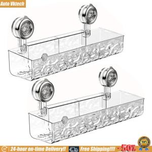 [Auto Vktech] 2Pcs Suction Cup Bathroom Storage Shelf No Drill Clear Wall Caddy Multifunctional Floating Shelf Bathroom Accessories
