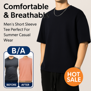 Mens Cotton Short Sleeve T-Shirt Loose Slimming Breathable Top Casual Crew Neck Clothing
