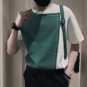 Áo thun áo thun nam lửng tay thiết kế nối mảnh dây nối bên trái phong cách mới lạ - T21