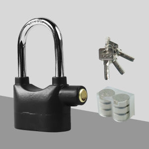 BATHI Gembok Alarm Hitam Panjang Sensor Getar 2 Fungsi Padlock Pengunci Serbaguna Perlengkapan Keamanan Kunci Pengaman Pagar