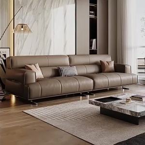 Genuine Leather Sofa Straight Row High Backrest Sofa First Layer Cowhide Small Apartment Living Room