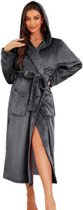 Womens Long Hooded Wool Robe Soft and warm SPA Bathrobe Comfortable and Lightweight Loungewear