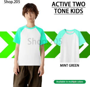 Simpe Raglan Two Tone Active Dressfit Kids T-shirt Classic Crew Neck Size 8-20 White Black Red Apple Green Royal Blue