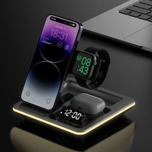 5 in 1 Protable Wireless Fast Charger Dock Station for iPhone16 15 14 13 12 Galaxy Phones Apple Watch Airpods with Warm Light
