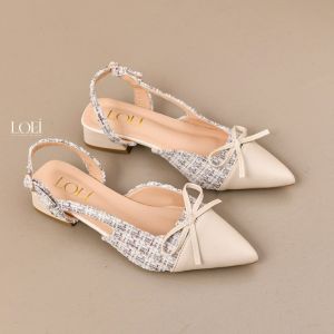 LOEI Elara Tweed Slingback Heels - Heels Wanita Slingback Tweed Look Feminin & Modern 3 cm 5332