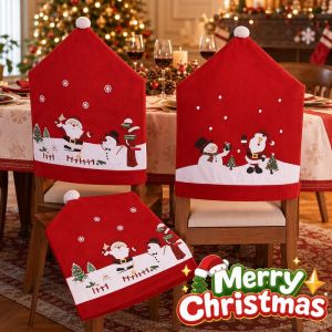 Lucky Star.my Christmas Chair Cover Santa Snowman Elk Designs Non Woven Fabric Easy Fit Xmas Dinner Decor