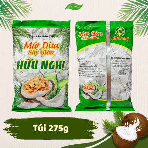 Mứt dừa sấy giòn Hữu Nghị đặc sản bến tre gói 275g đồ ăn vặt nhà Lets Nuts vị giòn tan hương thơm nồng ngọt béo