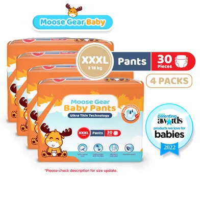 Moose Gear Baby Pants Diaper 3XL 120pcs (4PACKS) Hypoallergenic Super Absorbent Double Leak Guard