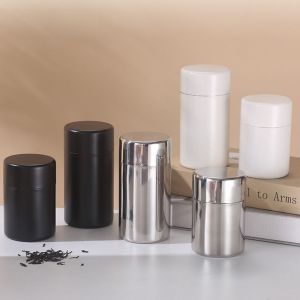 SKJK Double Lids Stainless Steel Tea Canister Stainless Steel Airtight Seal Coffee Bean Storage Jar Portable Smooth Surface Food Sealed Containers Kitchen
