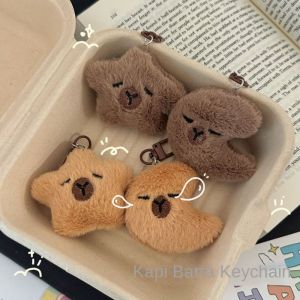 CRNGW Cartoon Capybara Plush Keychain Stuffed Soft Chirping Kapibara Pendant Fashion Pentagram Hape Capibara Doll Plush Keyring Backpack Decor