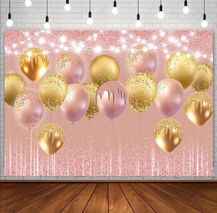 7x5ft Rose Gold And Gold Glitter Backdrop Pink Gold Balloon Birthday Party Decorations Supplies 7738