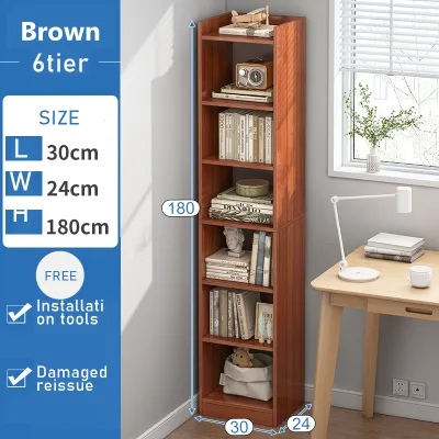 STON 6/5/4/3 Tier Bookshelf Display Shelf Storage Rack Rak Kabinet Murah Wood Shelf Simple Narrow Slit Bookcase 书柜