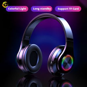 Wireless Bluetooth Headset Over-Ear Headphones Sport Earphones HIFI Sound Quality Extra Bass Noise Reduction with Mic LED Colorful Light Support TF card 3.5mm Audio Jack USB Charging