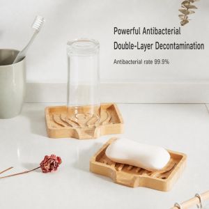 TEN Wood Bamboo Soap Dish Non-Slip Self Draining Bathroom Soap Holder  Eco Friendly Soap Saver for Bathroom Sink Countertop