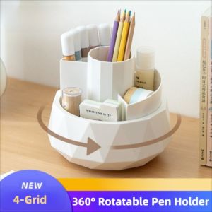 NOVAWEAR 4-Grid 360° Rotating Pen Holder Pen Stand Large Capacity Pencil Storage Box Space Saving Waterproof Makeup Brush Organizer School