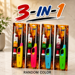 3-IN-1 Kitchen Lighter Igniter - Firepower Flexible Refillable Long-Reach Long Handle + Short Handle + 38ML Butane