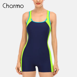 Charmo One Piece Women Sports Swimwear Sports XS-4XL Swimsuit Colorblock Swimwear Open Back Beach Wear Sports Bathing Suits