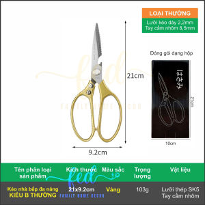 Kéo làm bếp gia dụng cắt xương cắt thực phẩm đánh vảy cá bằng thép không gỉ có tay cầm bằng nhôm