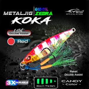 Umpan Malam Metal Jig 40 Gram SKYVIU KOKA Hologram Minyak GID Fosfor + Double Assist Hook Jigging Lure Slow Jig 40g Menyala Murah Awet