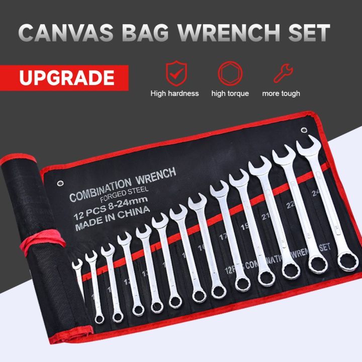 8MM-22MM 12Pcs Ratchet Spanner Set Metric ND-0326 + Rolling Bag Hand Tool Kit 