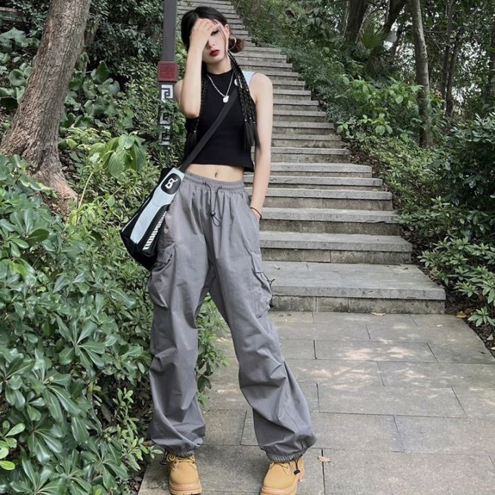 Cheap Women Gray Sweatpants Casual Joggers Harajuku Hip Hop Korean Style  Fashion Y2k Female Wide Leg Sports Trousers Streetwear Loose