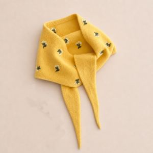 YOUYO Flower Embroidered Triangle Scarf Daisy Floral Embroidery Knitted Small Shawl Simple Soft Turban Women