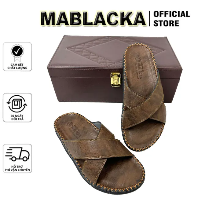 Mens Cow Leather Slippers Fashion Solid Cast Rubber Sole B408