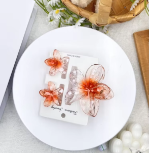 FSACC238 Set Jepit Rambut Bunga Kamboja 3in1 Aksesoris Akrilik Gaya Korea