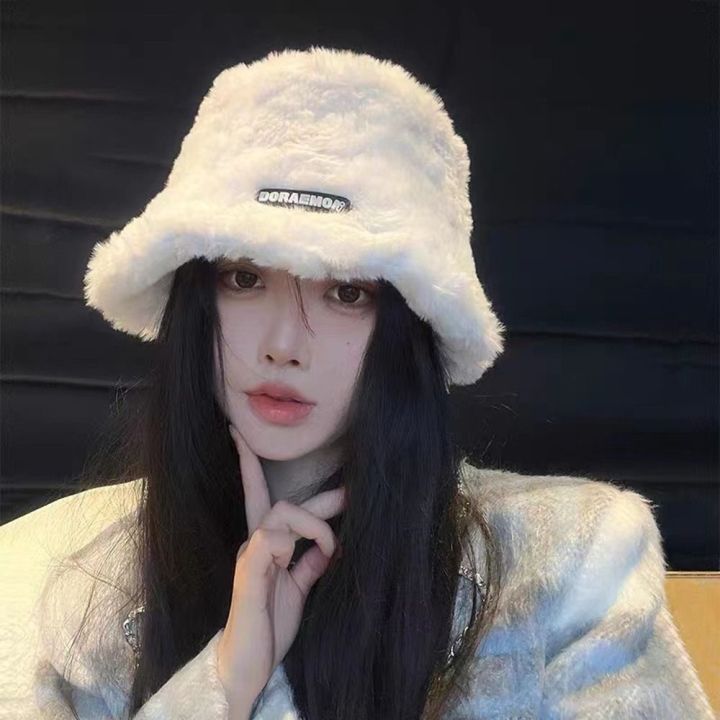 QMKI Warm Autumn Plush Letter Lamb Wool Sun Protection Sunhats Women ...