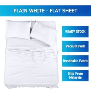 Plain White Flat Sheet / Bed Sheet Cadar - ALL SIZE For Hotel & Airbnb White Bedspread - Lazada