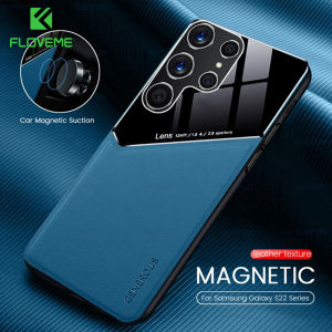 FLOVEME Leather Car Magnetic Holder Phone Case For Samsung Galaxy S23 S22 S21 Ultra S23 S22 S21 Plus TPU Soft Frame Lens Protection Shockproof Back Cover For Samsung S23 S22 S21
