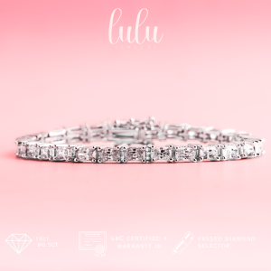 Lulu Moissanite Jewelry Celine Clasic Emerald Cut Tennis Bracelet 16CT Lapis Emas 18K Sertifikat GRA