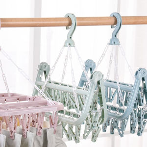 Móc Chùm Treo Quần Áo Trẻ Em Đa Năng 32 Kẹp Xoay 360° - Giá Nhựa Vuông Gấp Gọn Mắc Phơi Đồ Lót Tã Trẻ Sơ Sinh Tất Vớ