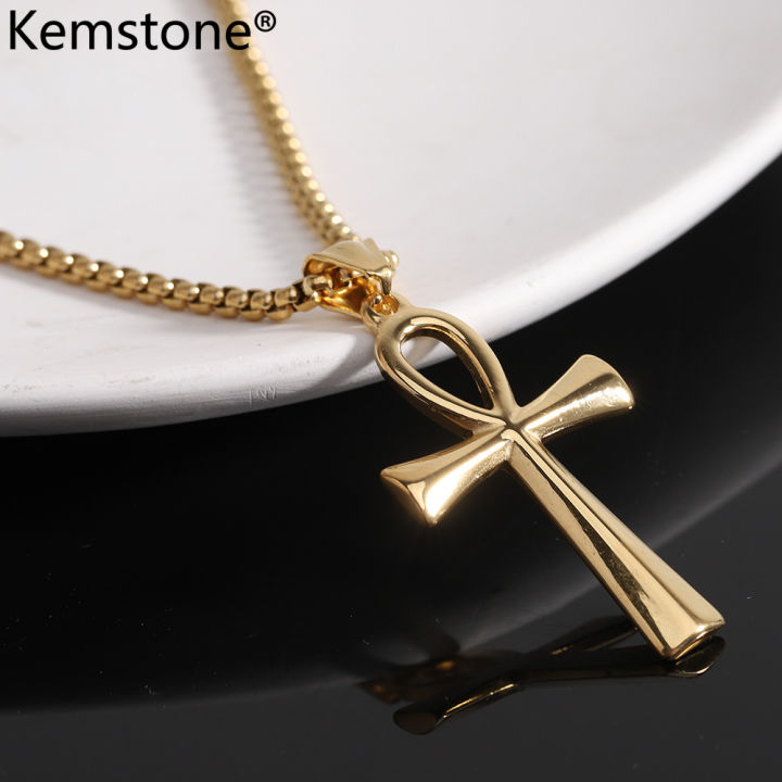 Kemstone Stainless Steel Cross Pendant Necklace Silver Gold Plated