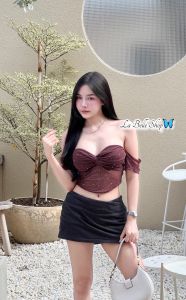 2bell เสื้อครอปออนท๊อปปาดไหล่เนื้อผ้าเพชรสวยมากดูแพงเวอร์(lb39)