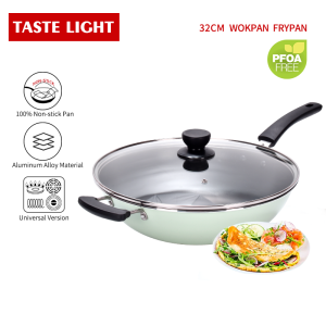 TASTE LIGHT 32CM Aluminum Wok Pan Non Stick Frying Pan kuali High Beauty Mint Green Cooking Pan Large Induction Pan Oil Smoke Frying Pan Teflon Anti Lengket Tanpa Minyak  General Daily Gift Necessary炒锅 煎锅 炖锅 炸锅