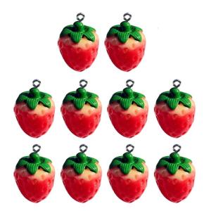 Pack of 10 Imitation Strawberry Pendant Resin Material Strawberry Embellishments Supplies for DIY Project Crafts